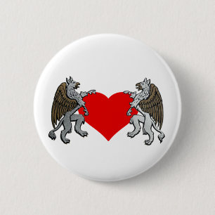 Two Griffins And A Heart 6 Cm Round Badge