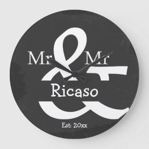 Two Groom Mr And Mr Personalised Faux Chalkboard Large Clock