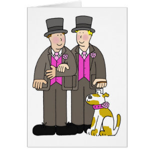 Two Grooms and their Dog Cartoon.
