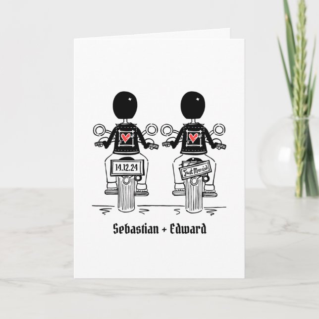 Two Grooms Biker Motorcycle Evening Wedding Invitation (Front)