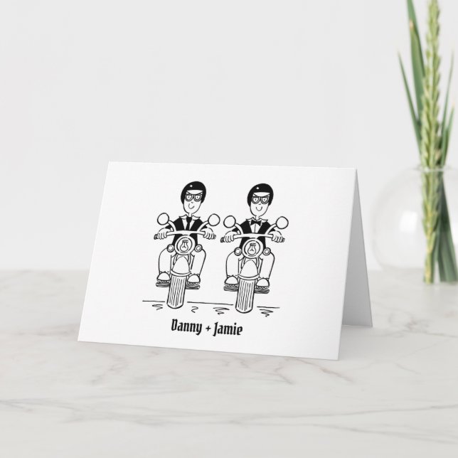 Two Grooms Biker Motorcycle Wedding Card (Front)