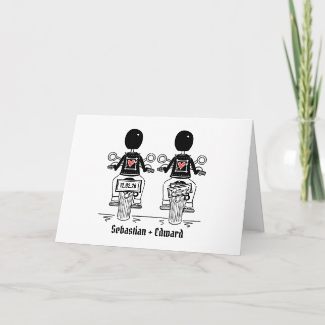 Two Grooms Biker Motorcycle Wedding Card (Front)