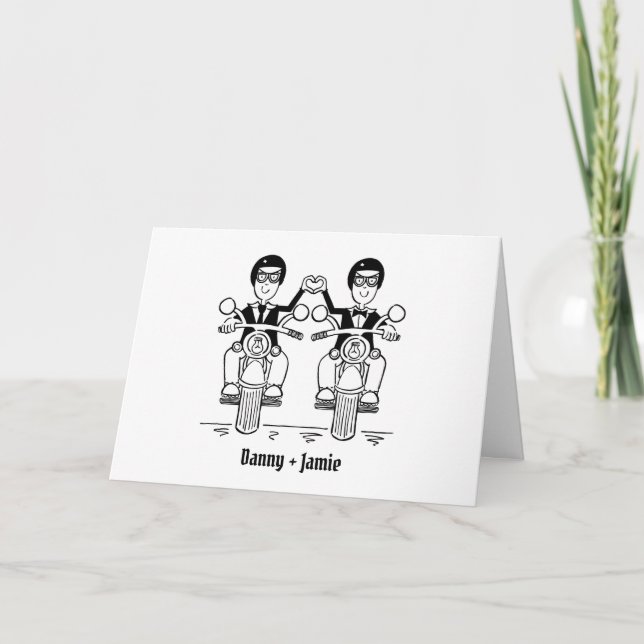 Two Grooms Biker Motorcycle Wedding Card (Front)