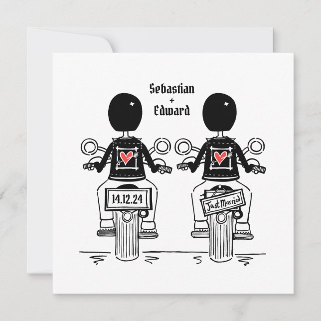 Two Grooms Biker Motorcycle Wedding Evening Invitation (Front)