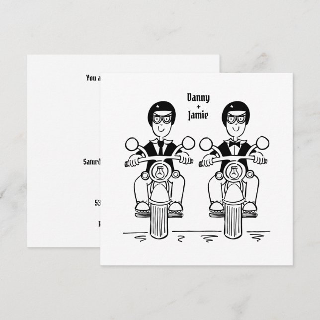 Two Grooms Biker Motorcycle Wedding Invitation (Front/Back)