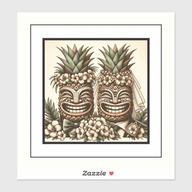Two Grooms Gay Pineapple Tiki Head Retro Wedding  (Sheet)