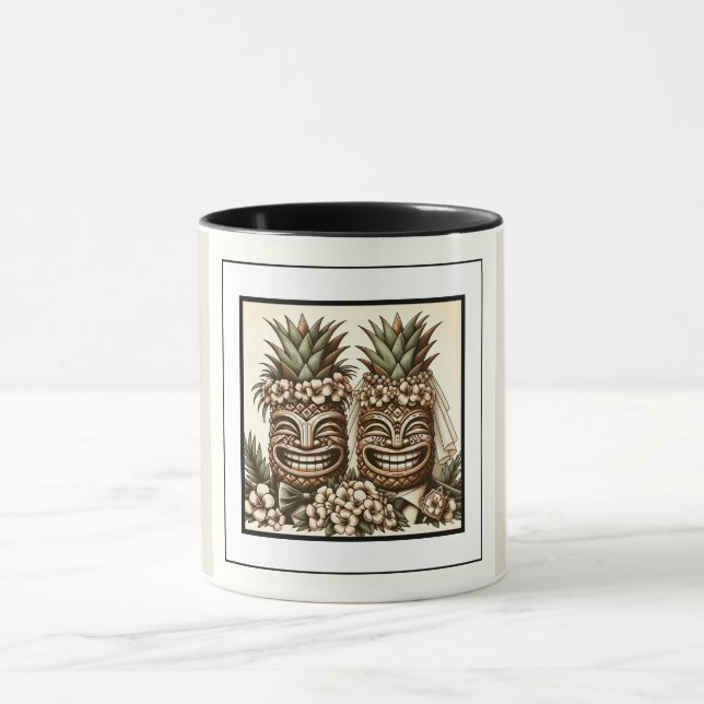 Two Grooms Gay Pineapple Tiki Head Retro Wedding  Mug (Center)