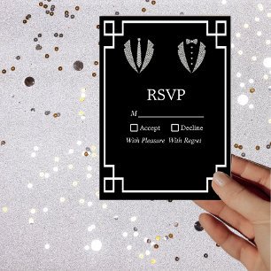 Two Grooms Gay Tuxedo Wedding RSVP Card 