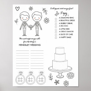 Two Grooms gay Wedding Colouring and Activity Page Poster