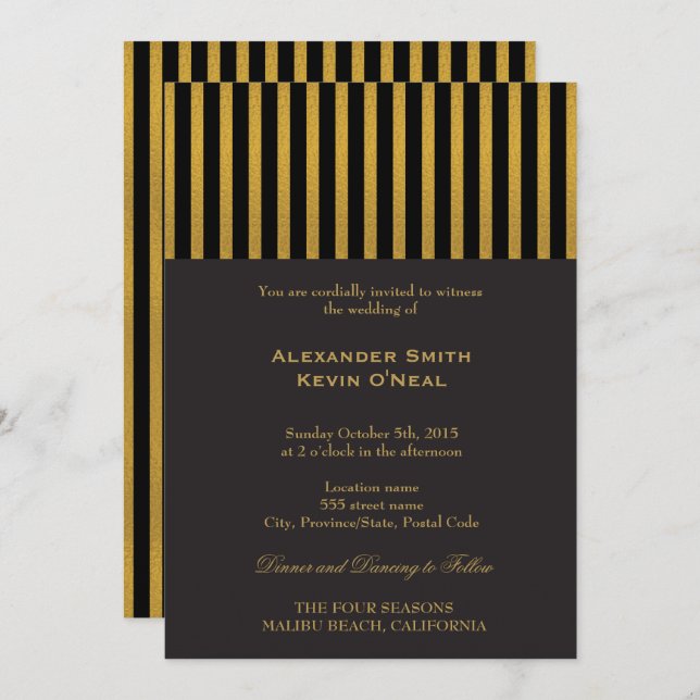 Two Grooms-Gay Wedding Gold  Invitation (Front/Back)