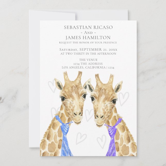 Two Grooms Giraffe Gay Wedding Announcement (Front)