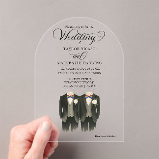 Two grooms in Rainbow Ties Gay Wedding photo  Acrylic Invitations