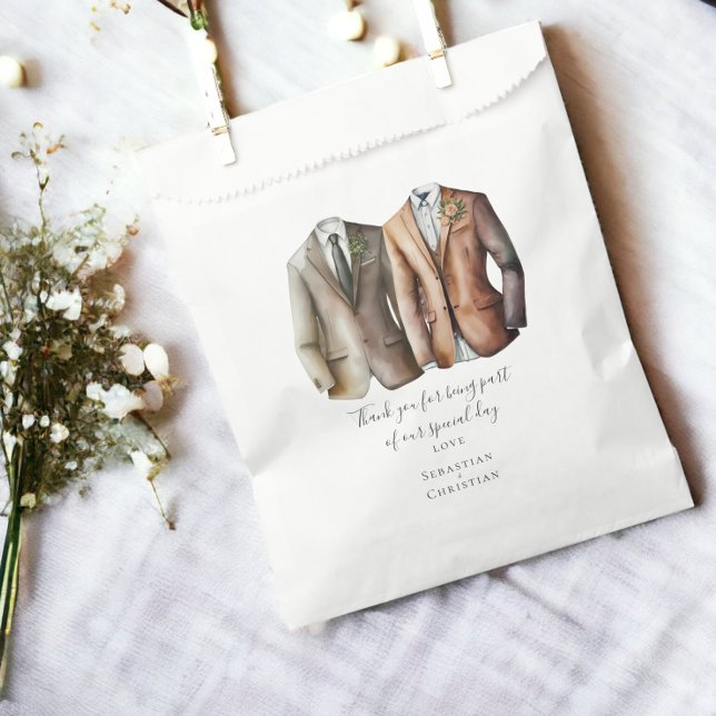 Two Grooms in Suits Personalised Gay Wedding Favour Bag (Two Grooms in Suits Personalized Gay Wedding Favor Bags from Ricaso)