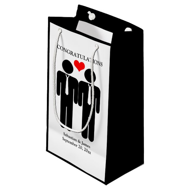 Two Grooms In Ties Wedding Customisable Small Gift Bag (Front Angled)