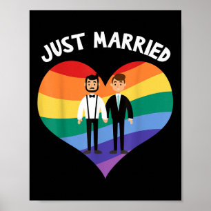 Two Grooms Just Married Gay Wedding Party Tee Lgbt Poster