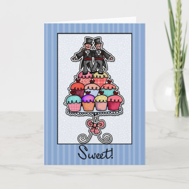 Two Grooms on Cupcake Stack Card (Front)