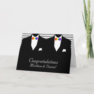 Two Grooms Rainbow Tie Wedding Congratulations Card