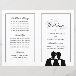 Two Grooms Silhouettes Bow Tie Gay Wedding Program