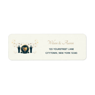 Two Grooms Wedding Cream Blue LGBTQ Return Address Label