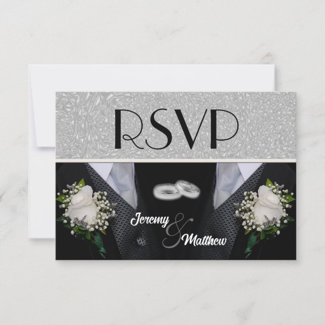 Two Grooms Wedding Tuxes RSVP (Front)