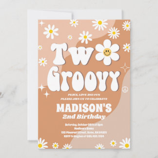 Two Groovy 2nd Birthday Daisy Groovy Party Invitation