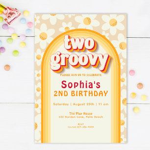 Two Groovy 2nd Birthday Invitation   Boho Daisy & 