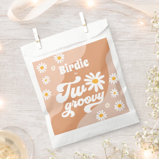 Two Groovy 2nd Birthday Party Boho Retro Daisy Favour Bag (Clipped)