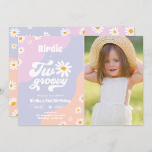 Two Groovy 2nd Birthday Party Boho Retro Daisy Invitation