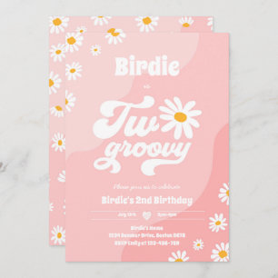 Two Groovy 2nd Birthday Party Boho Retro Daisy Invitation