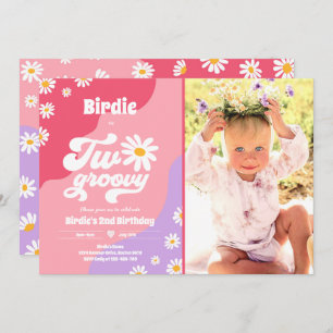 Two Groovy 2nd Birthday Party Boho Retro Daisy Invitation