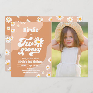 Two Groovy 2nd Birthday Party Boho Retro Daisy Invitation