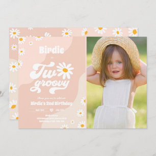 Two Groovy 2nd Birthday Party Boho Retro Daisy Invitation