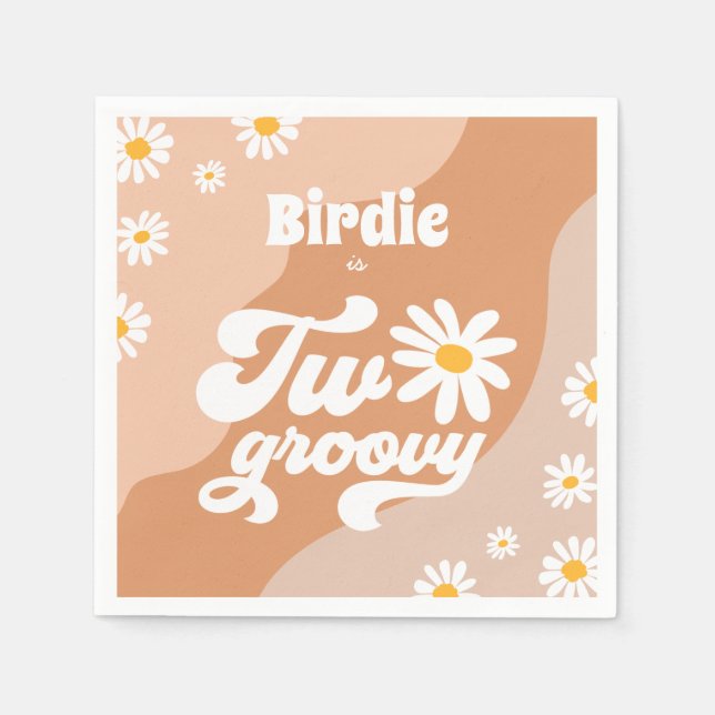 Two Groovy 2nd Birthday Party Boho Retro Daisy  Napkin (Front)