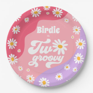 Two Groovy 2nd Birthday Party Boho Retro Daisy Paper Plate
