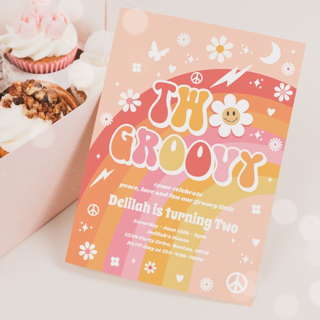 Two Groovy 2nd Birthday Peace Love Party Rainbow Invitation (Creator Uploaded)