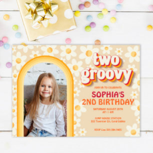 Two Groovy 2nd Birthday Photo Invitation   Retro D
