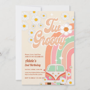 Two Groovy 2nd Birthday Pink Daisy Rainbow Van Invitation
