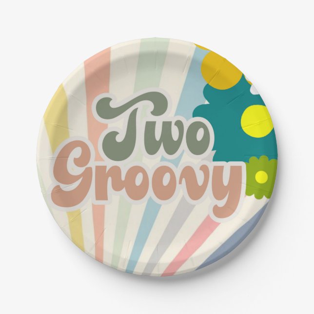 TWO GROOVY, 2ND BIRTHDAY, SUNSHINE, RAINBOW PAPER PLATE (Front)