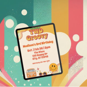 TWO Groovy, 70s style 2nd Birthday Invitation