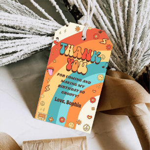 Two Groovy Babe Retro Rainbow 2nd Birthday Party Gift Tags