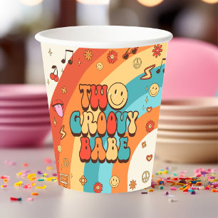 Two Groovy Babe Retro Rainbow 2nd Birthday Party Paper Cups