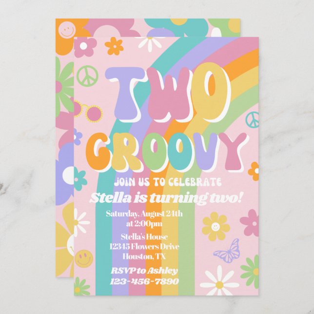 Two Groovy Birthday Invitation (Front/Back)