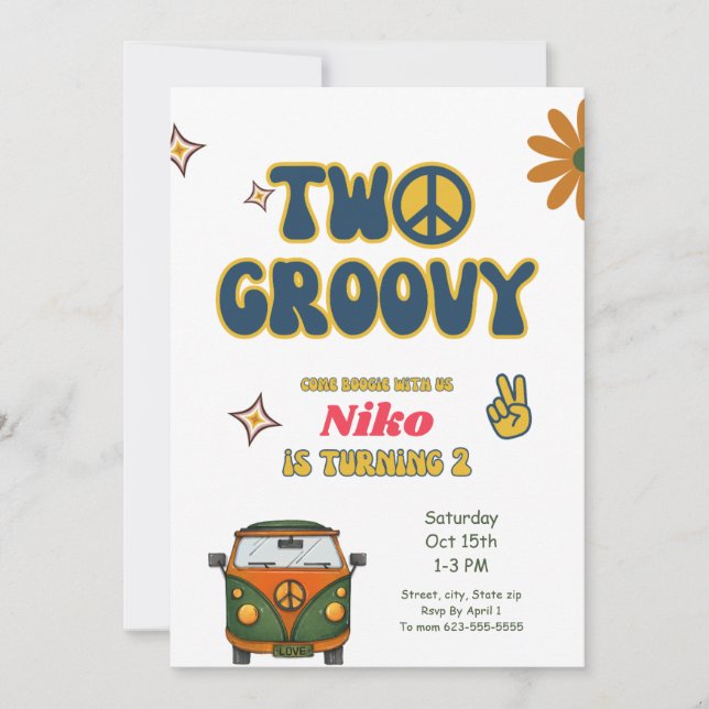 Two Groovy Birthday Invitation (Front)