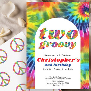 Two Groovy Birthday Retro Tie Dye 70s Hippie Invitation
