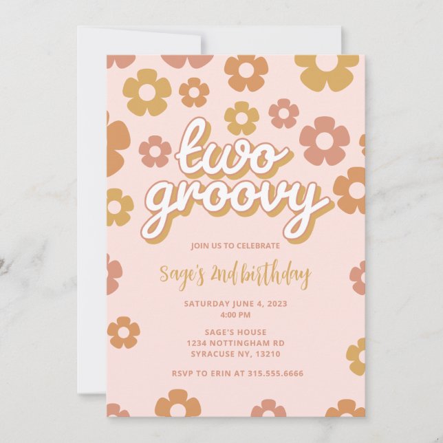 Two Groovy Boho Daisy 2nd Birthday Invitation  (Front)