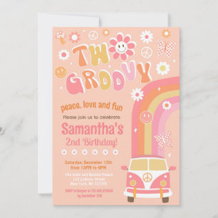 Two Groovy Boho Retro 2nd Birthday Invitations