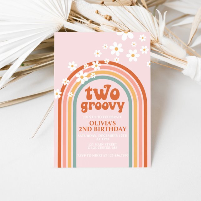 Two Groovy daisy boho floral rainbow 2nd birthday  Invitation (Creator Uploaded)