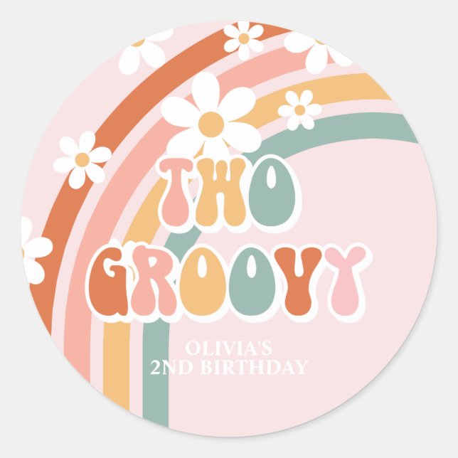 Two Groovy daisy boho floral rainbow Classic Round Sticker (Front)