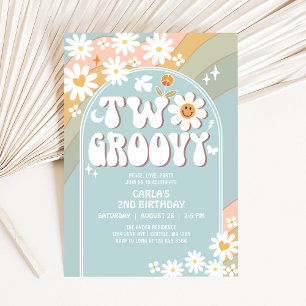 Two Groovy Daisy Hippie 2nd Retro Birthday Invitation