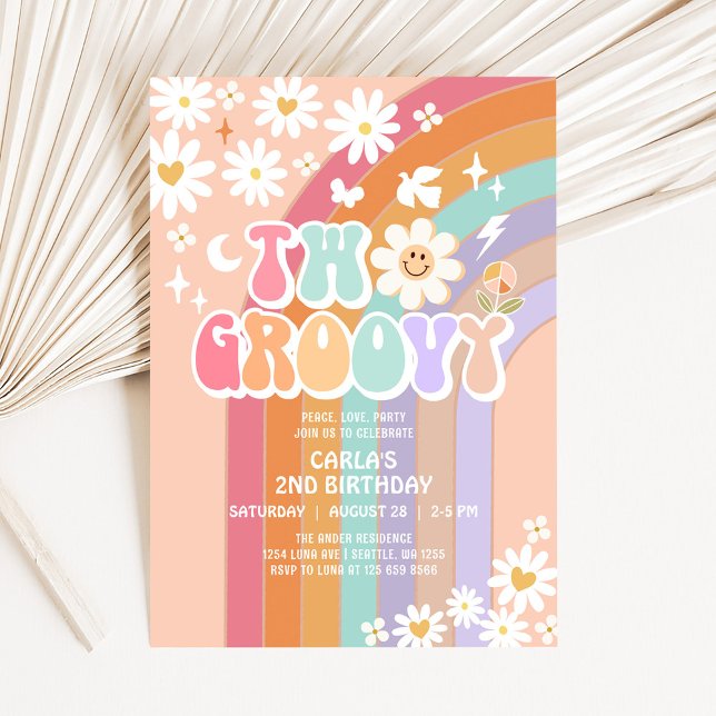 TWO Groovy Daisy Hippie 70's Retro 1st Birthday Invitation (Creator Uploaded)